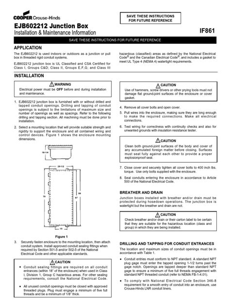 SAVE THESE INSTRUCTIONS EJB602212 Junction Box Installati